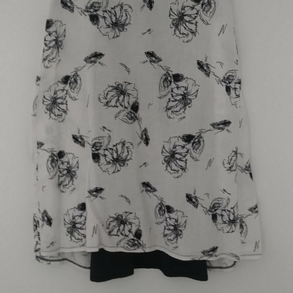 SALE Women Linen Floral High Low Midi Dress Loose Fit Black and White. Size L. - Picture 3 of 9